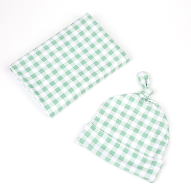 Fashion Green Plaid Baby Wrapping Cloth Swaddling Hat Quilt Suit Wholesale Nihaojewelry display picture 8