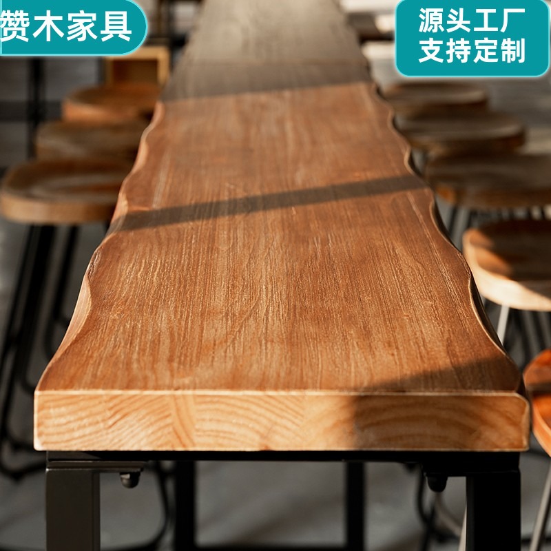 Solid wood bar table home balcony wall narrow table long table milk tea shop bar high leg table and chair combination commercial
