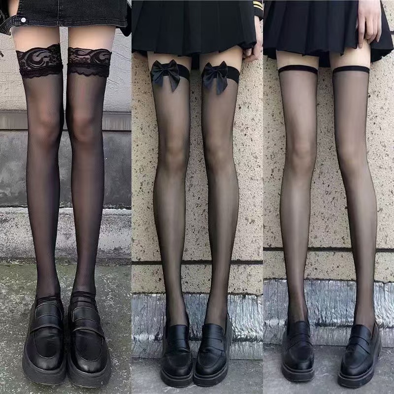 Wholesale Over-The-Knee Socks for Summer, Thin Transparent Black Stockings, Long Thigh-High Jk Style Trendy White Socks for Women, Sexy