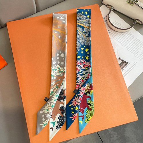 Forest style thin and long small silk scarf women's hair tie decorative scarf tied wrapped handle ribbon Korean style hair tie long streamer