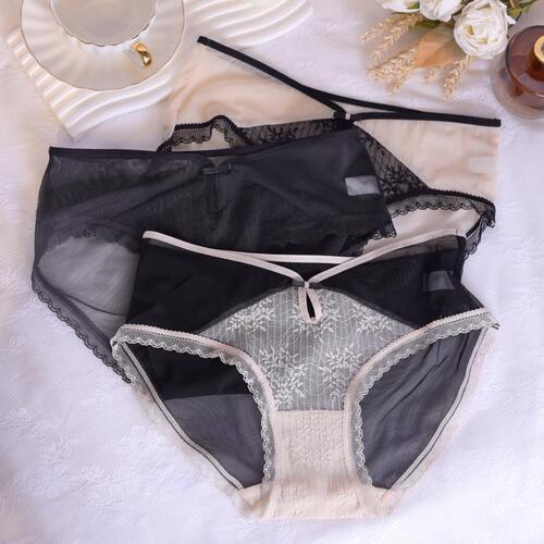 New Chinese-style fireworks patterned underwear with a feminine and elegant temperament, retro lace women's underwear, contrasting color mesh lady underwear