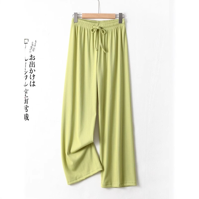 Ice Silk Narrow Wide-Leg Pants for Women, Summer New High-Waisted Loose Slimming Black Straight Pants, Plus-Size Floor-Length Pants