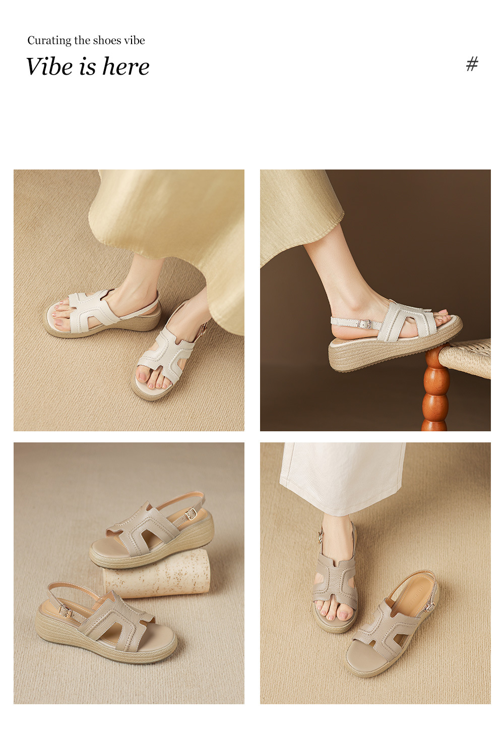 Sandal nữ quai chữ V đế dày mũi tròn hở ngón chân — màu trắng ngà chi tiết 1