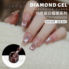 春日網紅美甲爆閃晶石瓷白玻璃珠貓眼膠白月光陶瓷貓眼膠2024新款