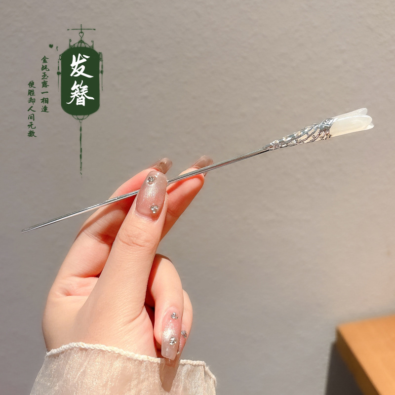 25 horquilla de vela de jade blanco - plata (bolsa)