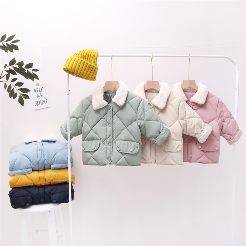 Amazon ropa para niños nuevo estilo coreano abrigo acolchado de algodón de diamantes para niños otoño e invierno abrigo de cuello de piel de moda para bebés abrigo acolchado de algodón para hombres y mujeres