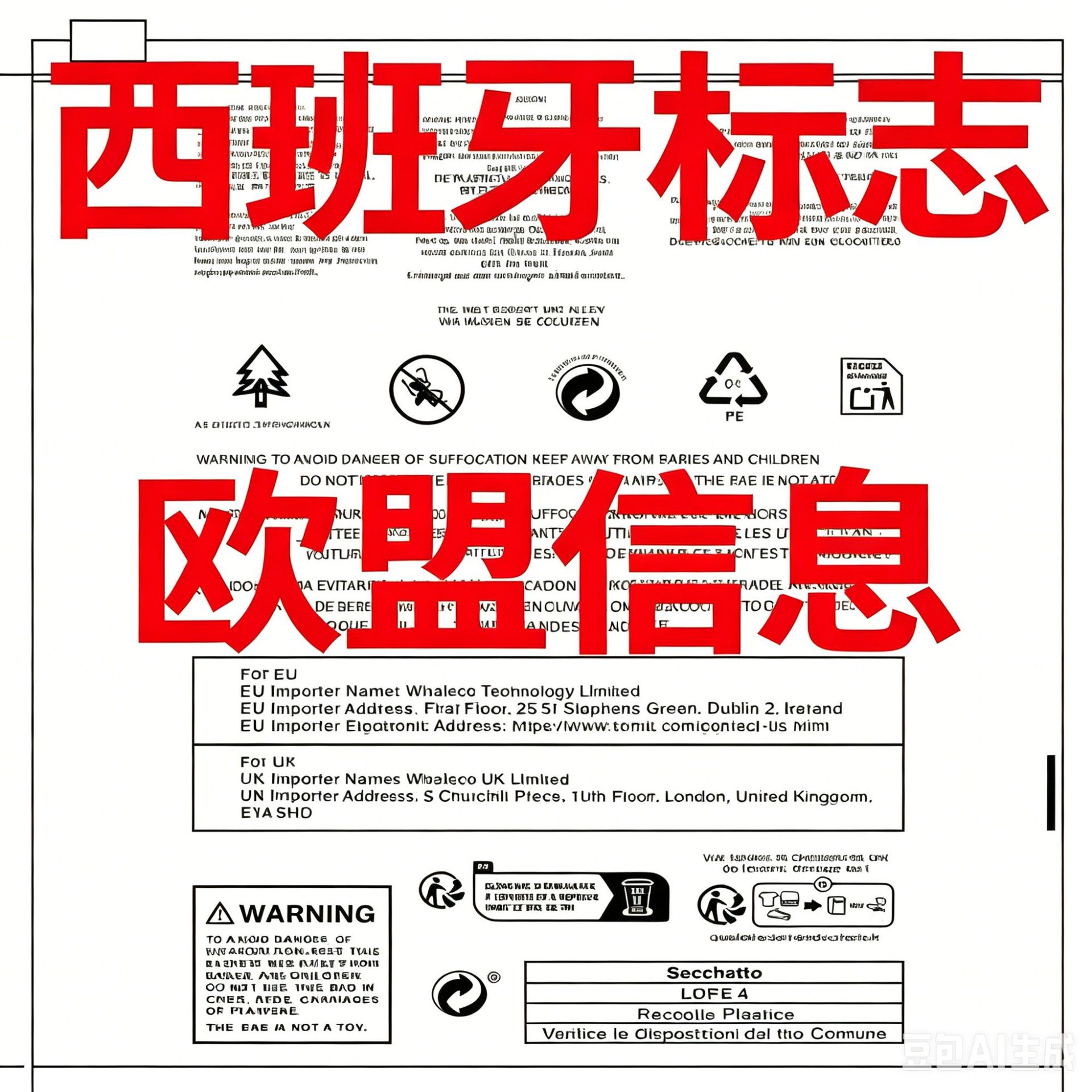 Etiqueta de advertencia en español, doble cara, transparente, 10 seda; 20x25; PE