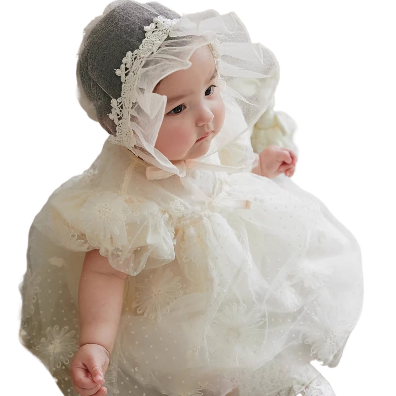 Vestido de princesa de malla de encaje de manga corta de verano para niñas ins Falda de gasa para recién nacido de estilo coreano