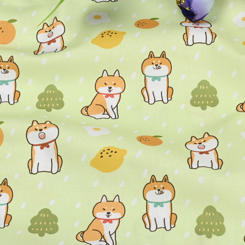 平纹棉布可爱风小柴犬印花面料手工DIY服装连衣裙娃衣布料