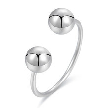 韩国韩版S925纯银几何简约双小银珠对珠开口线条尾戒指关节戒