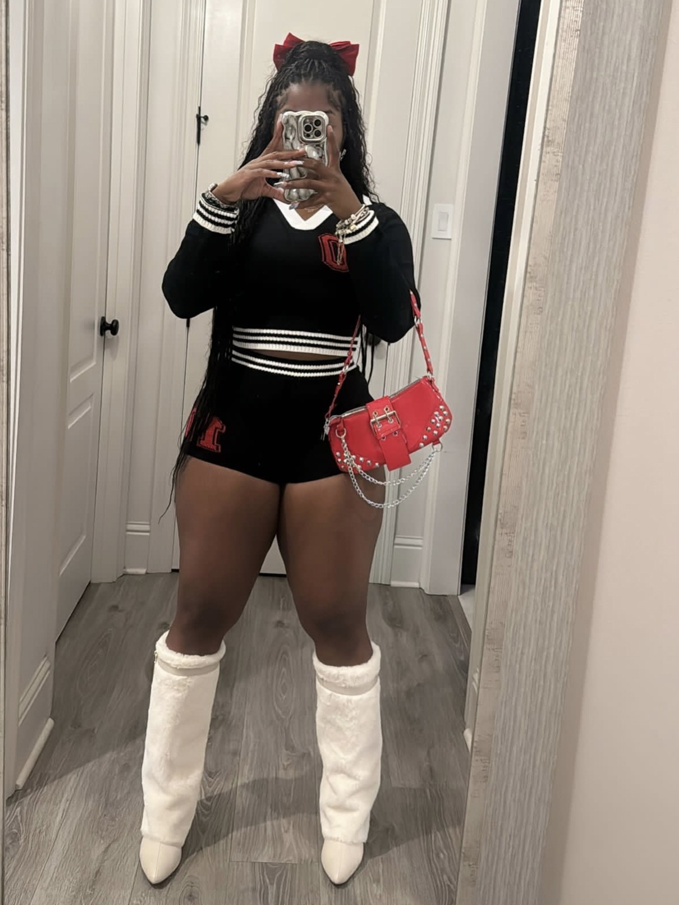 欧美跨境新款秋季学院风翻领少女撞色弹力长袖上衣短裤套装女