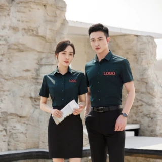 西装女短袖职业正装白衬衫绣logo男女同款气质工装免烫工作服衬衣