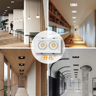 Led Grille Light Single and Double Head Rectangular Downside Spotlight Grid Ceiling Embedded Household Commercial Store Bucket Lamp
