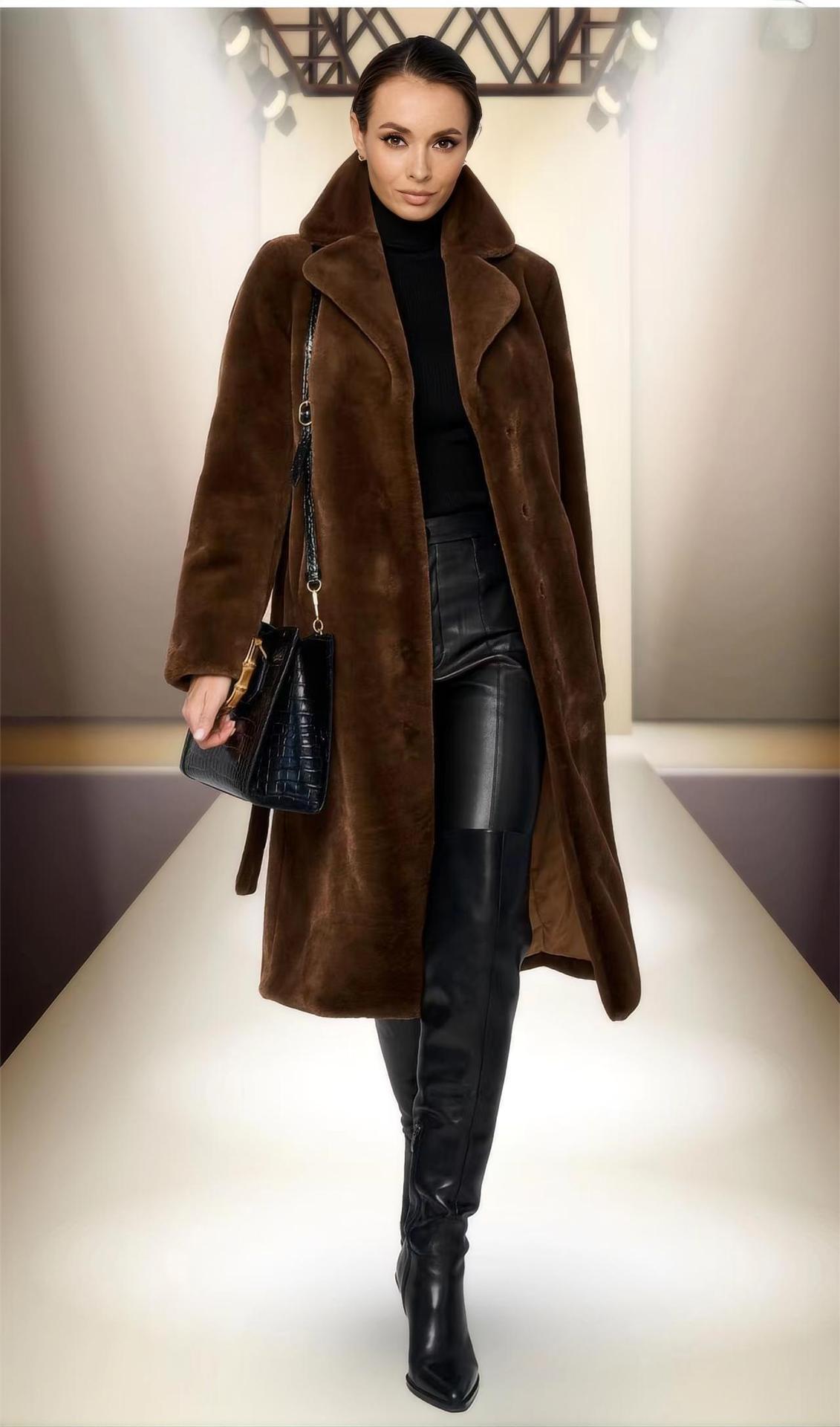 Damen Kunstfellmantel Mit Reverskragen Und Langem Weichem Futter_voghion.com