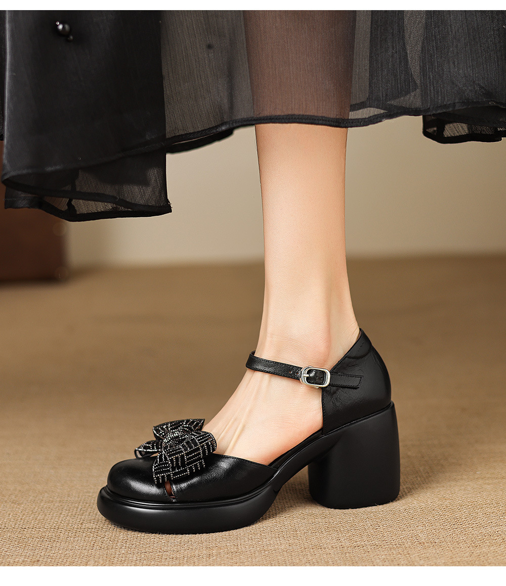 Sandal cao gót nữ mũi nhọn quai ngang đế dày gót 7 cm — đen chi tiết 8