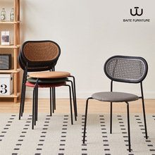 廠家簡約餐椅 鏤空復古中古藤編餐椅奶茶咖啡店 靠背創意休閑凳椅