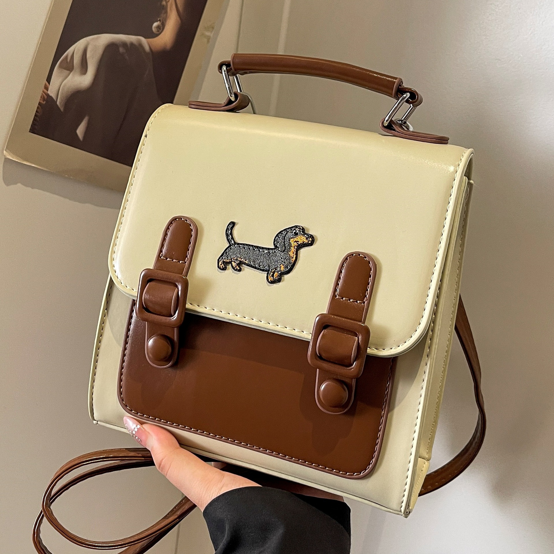 French contrasting color backpack Cambridge autumn/winter 2024 new trendy women's bag single shoulder crossbody handbag_voghion.com