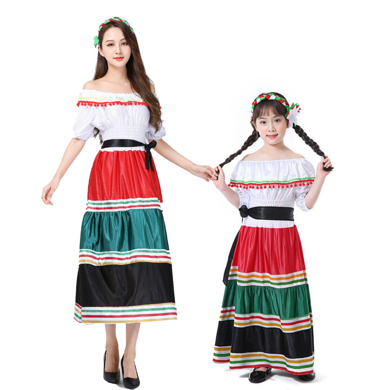 Halloween Children's Adult Mexican Girl Long Dress Performance Costume Cos Ethnic Little Girl Colorful Dress Halloween Children's Adult Mexican Girl Long Dress Performance Costume Cos Ethnic Little Girl Colorful Dress