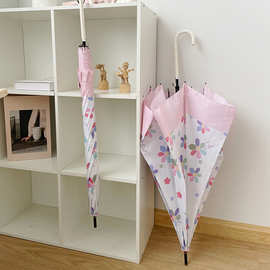 ins【小清新小花】~适合拍照皮柄长柄伞抗风暴加大抗雨女直杆雨伞