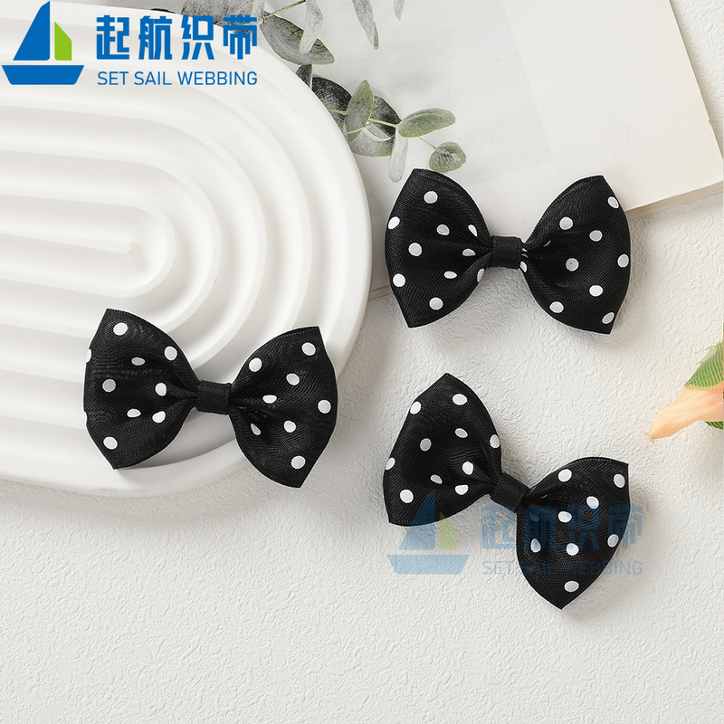 黒と白の水玉模様のシフォンリボン DIY ファブリックアクセサリーバッグ靴と衣類アクセサリーヘアアクセサリー携帯電話ケース材料バッチ|undefined