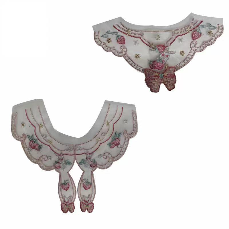 欧根纱花领绣花线刺绣草莓蝴蝶补丁贴布绣童装服装衣领装饰搭配