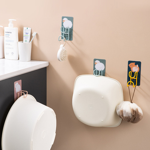 Basin hook hook-free nail home cute bathroom toilet wall-mounted washbasin rack storage rack hanging basin rack