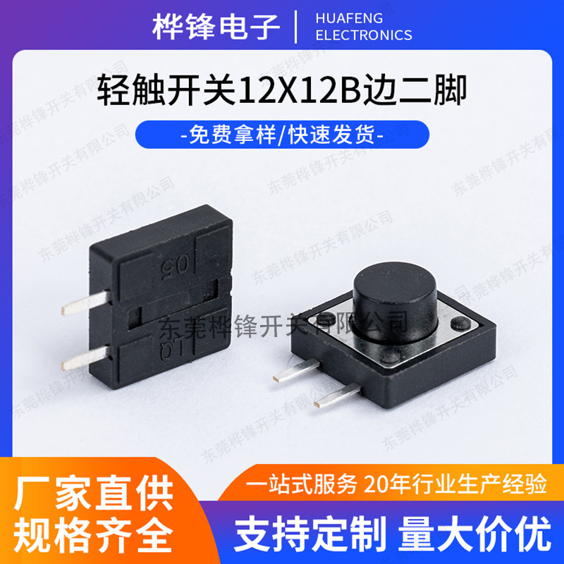 12x12B边二脚微型轻触开关侧插2脚按键开关贴片按钮开关生产厂家
