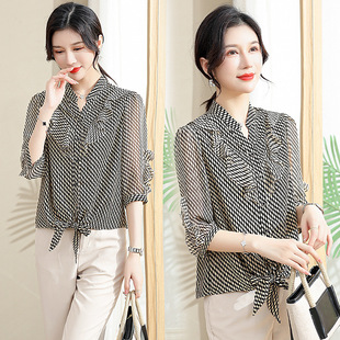 2025 New Mother Summer Dress Foreign Style plus size Top Middle-aged and Elderly Women's Summer Fashion Seven-point Sleeve Thin Shirt