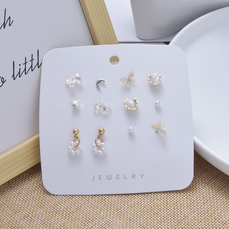 CrossBorder Amazon Korean Fashion 6 Pairs Pearl Bow Stud Earrings Set Popular Moon XINGX Butterfly Earringspicture5