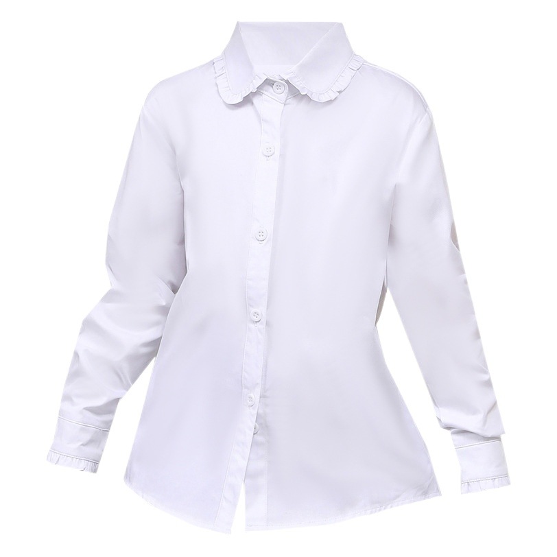 Niñas camisa blanca pura camisa de manga larga moda Otoño e Invierno estudiantes de escuela primaria primavera y verano ropa estilo campus entrega al por mayor