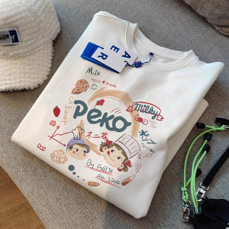 Heavy Cotton Short-sleeved T-shirt Women's New Printed Short-sleeved T-shirt Cartoon Cartoon Pattern White Half-sleeved T-shirt Ins