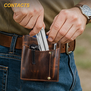 Black Angel Retro Oil Leather Passport Coin Purse Outdoor Survival Tools Flashlight Storage Bag Genuine Leather Knife Case Waist Bag