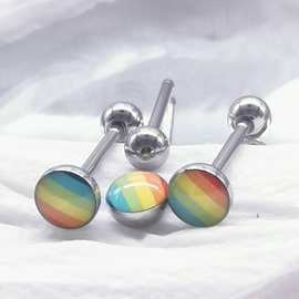 欧美跨境直杆螺纹不锈钢骷髅头骨笑脸花朵多图片滴油舌钉潮流螺旋