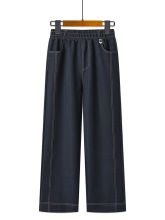 春秋新款弹力牛仔阔腿裤女中老年女裤高腰垂感洋气中年直筒妈妈裤