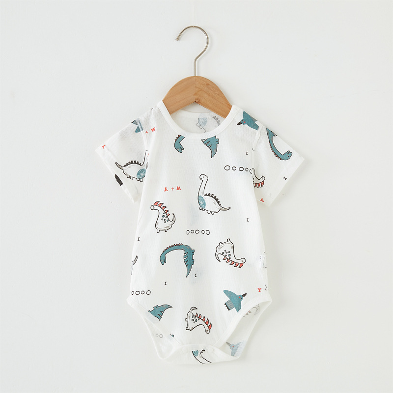 Baby's Summer Pure Cotton Short-sleeved Bag Fat Clothes Baby's Summer Breathable Triangle Hatshirt Climbing Clothes Newborn One-piece Clothes