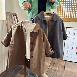 South Korea Boys' Spring and Autumn Coat 2025 New Korean Casual Girls Spring Western Style Children's Long Trendy Coat