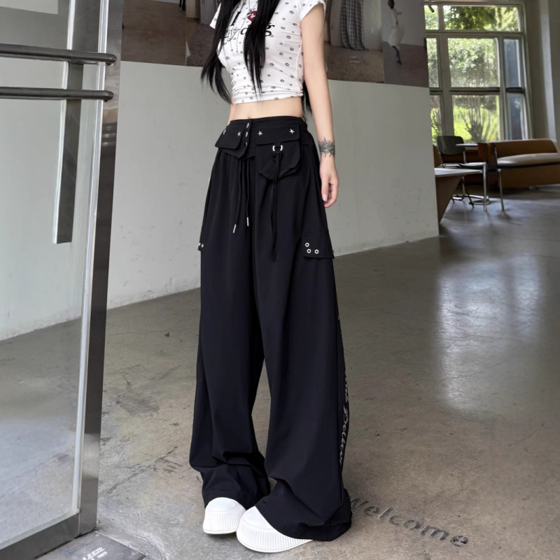 现货实拍潮牌街舞辣妹夏季凉感防晒长裤设计感重工爵士嘻哈运动裤|undefined