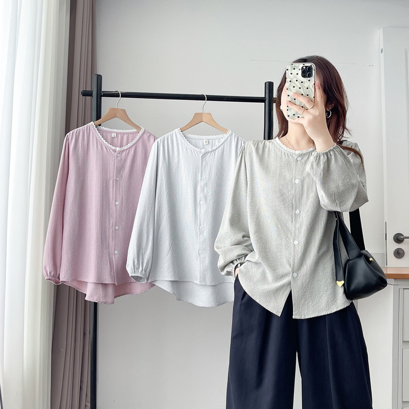 Plaid Shirt Women's Large Size Fat mm Long-Sleeved 2025 Autum New Korean Style Small Fresh Lace Splicing Casual Top Plaid Shirt Women's Large Size Fat mm Long-Sleeved 2025 Autum New Korean Style Small Fresh Lace Splicing Casual Top