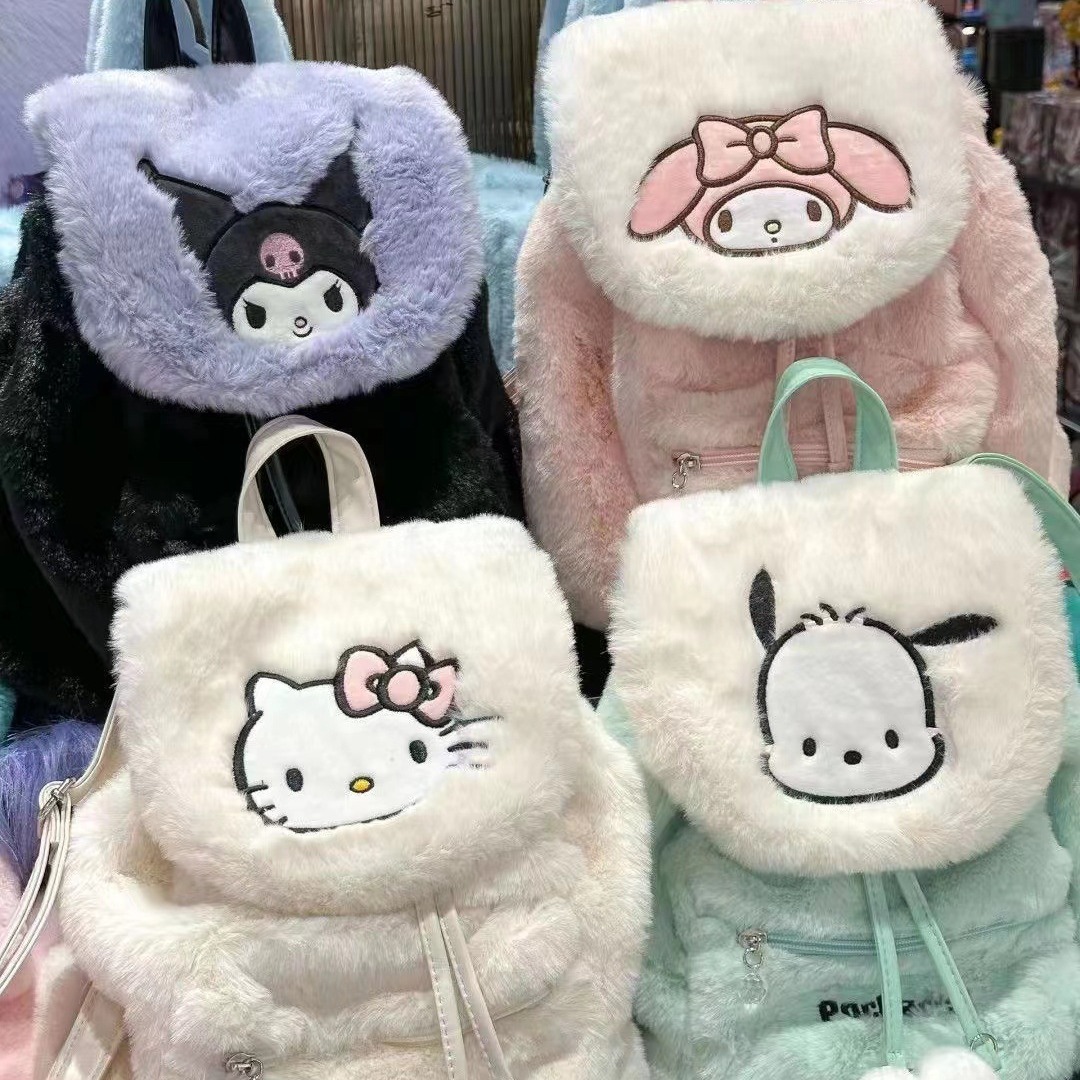 Cute Sanrio plush bag female niche design clamshell backpack Fashion casual Pacha dog Melody backpack