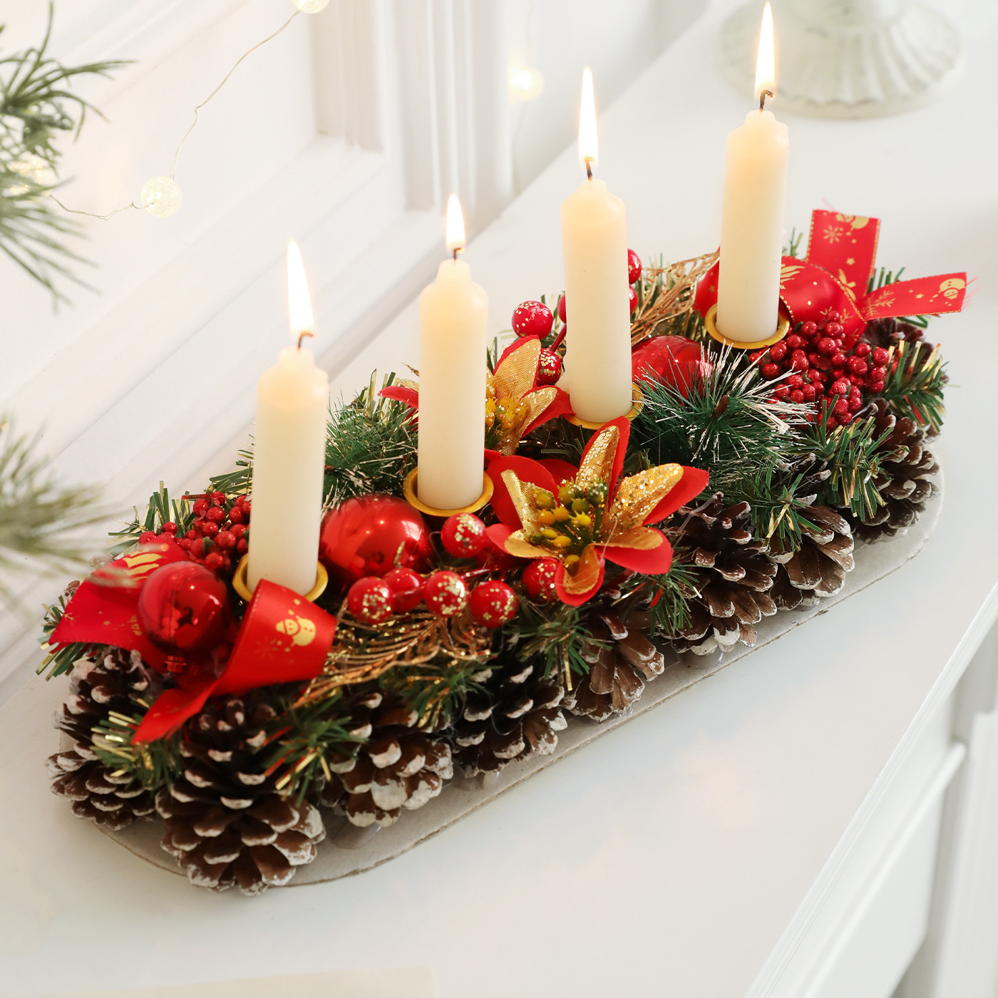 Navidad transfronteriza candelabros de pino simulado guirnaldas decoración candelabros de vidrio de madera retro flores secas candelabros de incienso