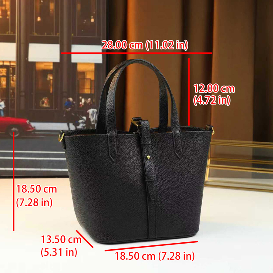 Lychee Pattern Women's Handbag Solid Color Bucket Bag Versatile Shoulder/Crossbody Bag For Commuting PU Leather Zipper Closure Medium Size_voghion.com