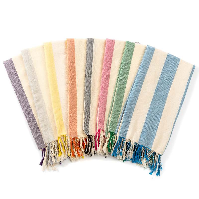 Cross-Border Spot American Tassel Natural Beach Towel Rim Stripesd Turkish Bath Towel 21 Count Quick-Drying Towel