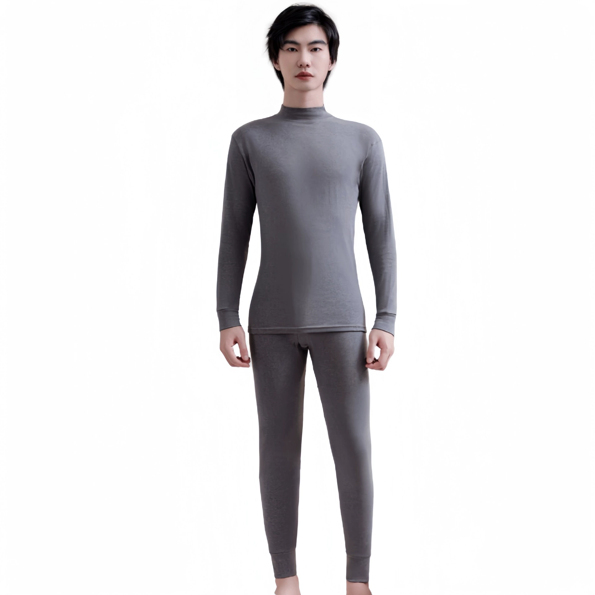 Thin keep warm set, thermal underwear with a round collar, high collar