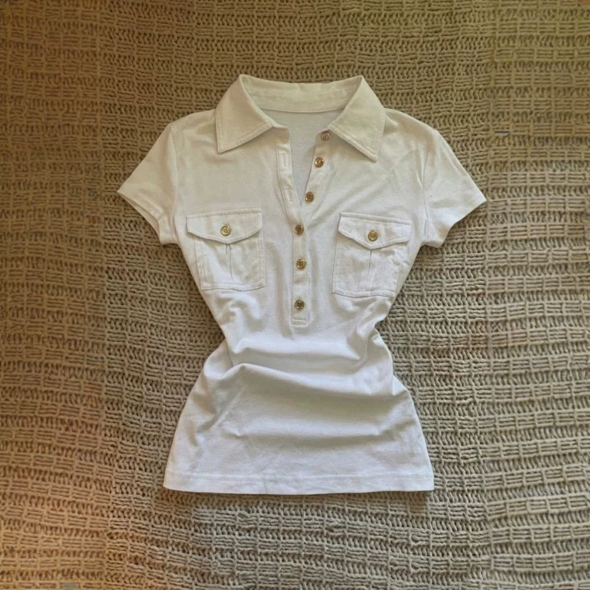 DY8152026 New Polo Collar Pocket Pleated Slim Fit Top 2026 Summer New Button Shirt (ins)
