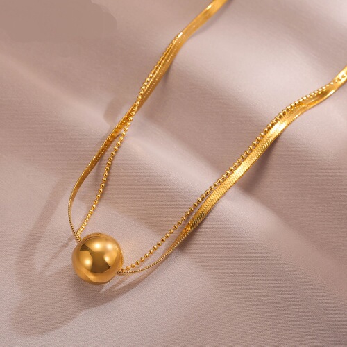 Titanium steel new unique double-layer transfer ball light luxury necklace golden temperament high-end clavicle chain bestie female necklace