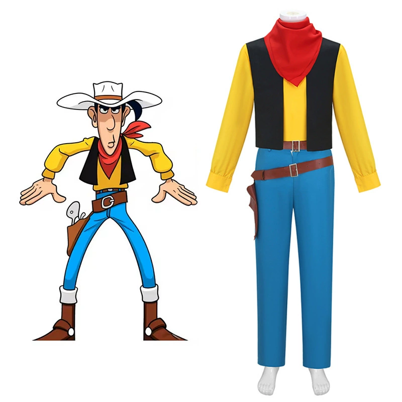 S-Lucky Luke cos костюм Люк косплей ролевой костюм Хэллоуин костюм производитель оптом