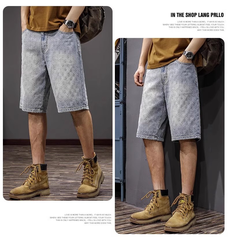 Men's Clothing Men's Retro Jacquard Denim Shorts Summer Design High Street Style Washed Five Point Athletic Pants_mkmklike.com