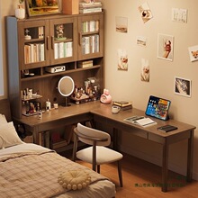 实木转角书桌书架一体书柜组合学生L型学习桌卧室靠墙拐角