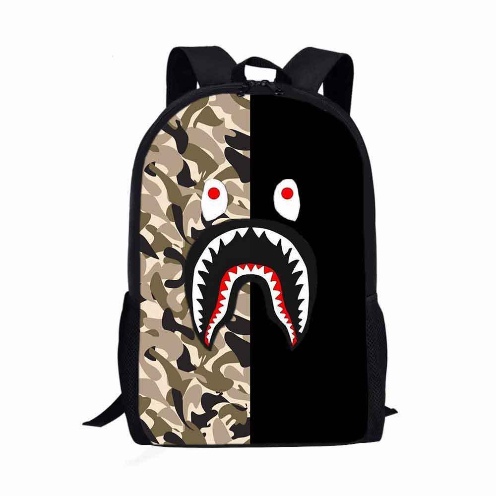 Estudiante de la escuela primaria mochila camuflaje tiburón logotipo imprimible de gran capacidad Mochila para niños mochila de dibujos animados transfronteriza entrega