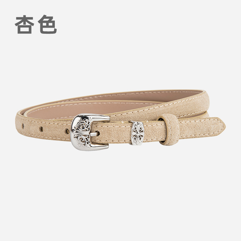 欧美复古镂空针扣女士腰带真皮磨砂反绒面装饰连衣裙皮带潮流女款|undefined